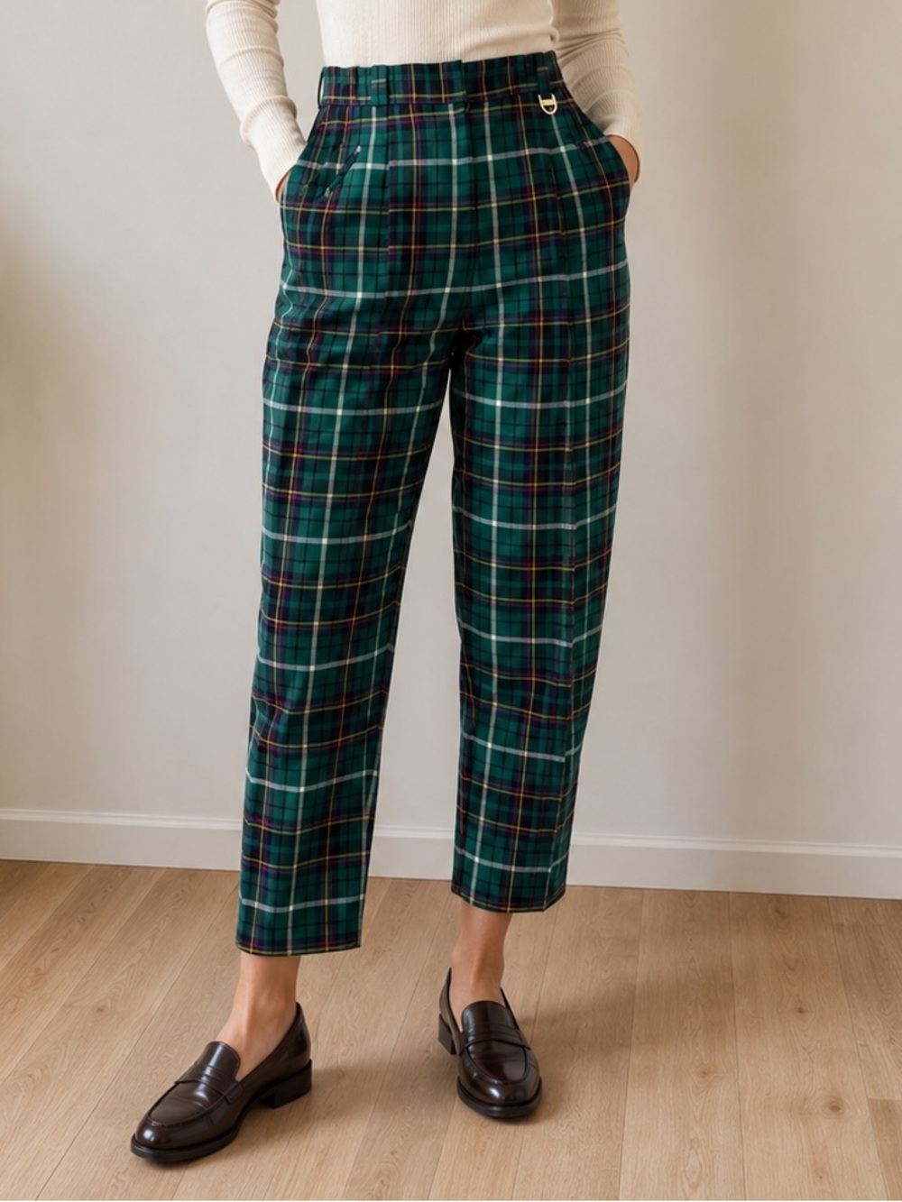 Ellesse Vintage Green Plaid Golf Pants in Tartan Pattern
